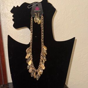 paparazzi Gold Chain Necklace with Clear Teardrop and matching earrings